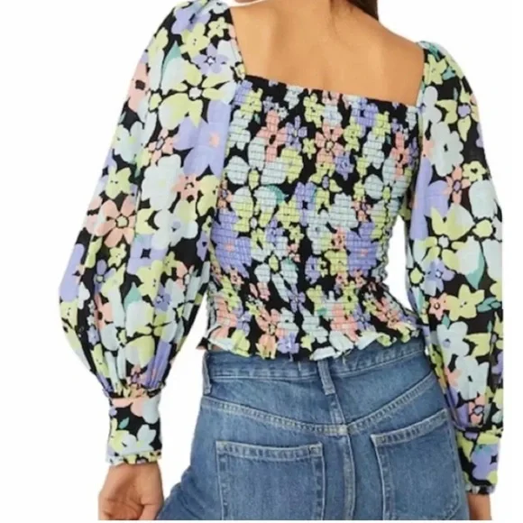 Free People Ariana Floral Print Puff Sleeve Top S - Picture 9 of 9